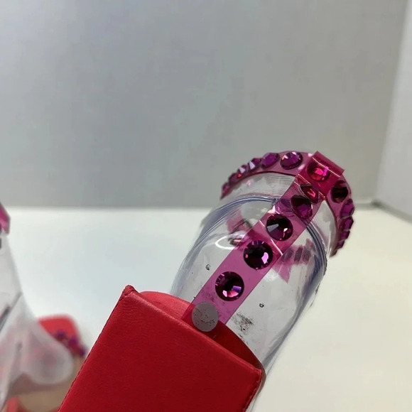 Sebastian Milano High Heels Shoes Pumps Open Toe Ankle Strap Jeweled Pink 38 7.5 - Picture 6 of 11